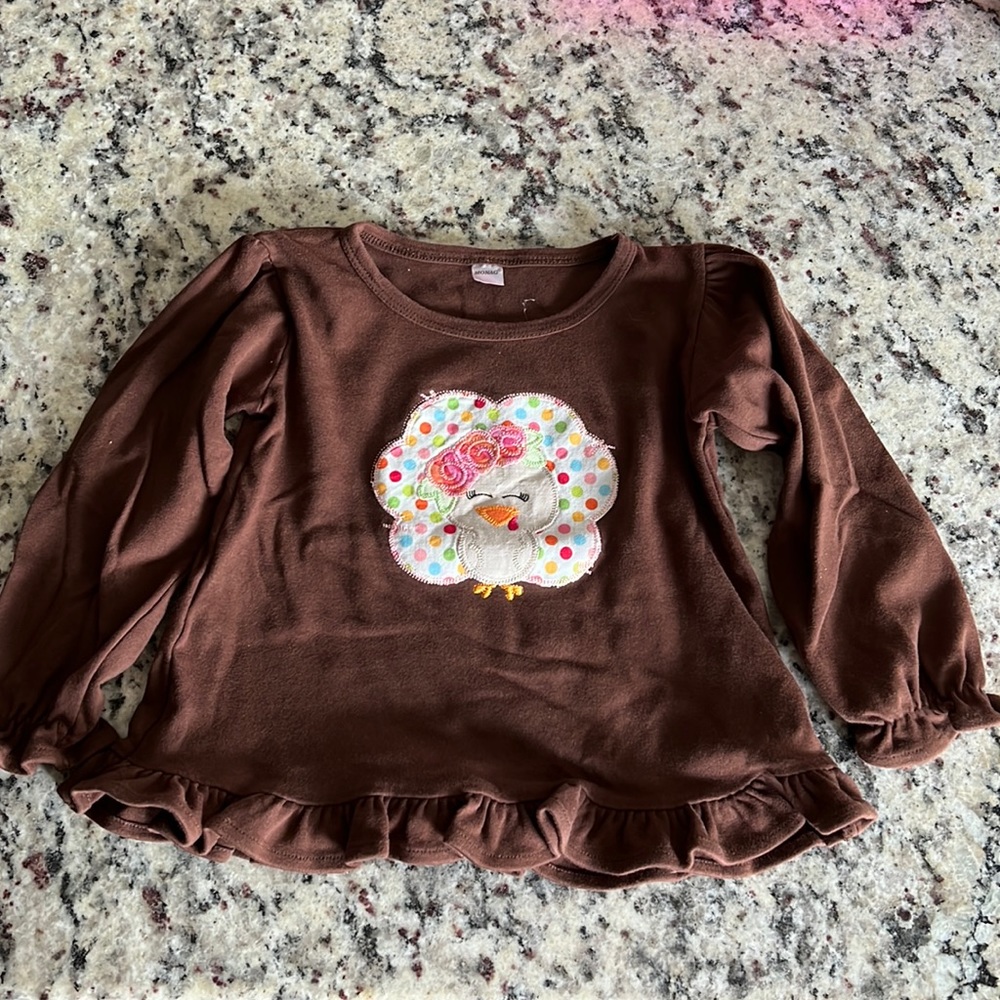 Appliqué turkey shirt. Size 2-3T
